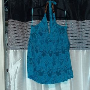 Turquoise halter top with beads at the top